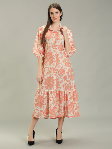 Coral Bloom Midi Dress